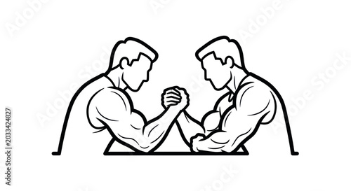 Tableau sur toile Two muscular men arm wrestling, strength competition, rivalry, black and white i