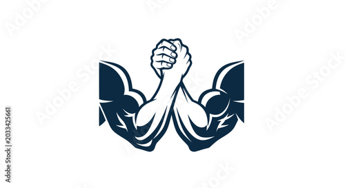 Schilderij op canvas Arm Wrestling Match, Strong Arms Clasping Hands, Competition, Strength Contest