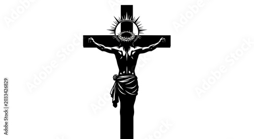 Fotografie Jesus Christ Crucifixion Silhouette on White Background