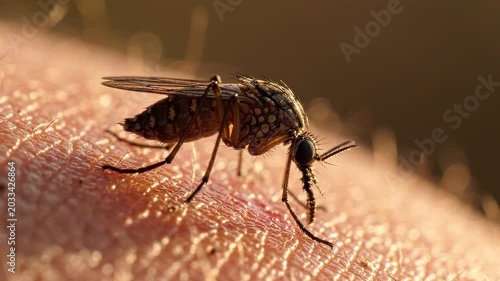 Macro shot of a mosquito feeding on human skin