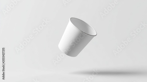 Minimalist white container hovers in an empty, softly lit  environment