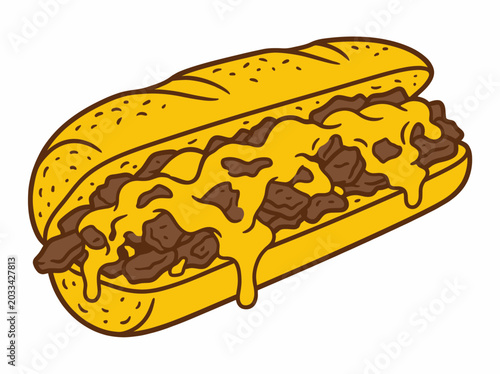 Illustration of a delicious philly cheesesteak sandwich