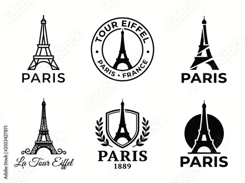 Set of eiffel tower logos and emblems