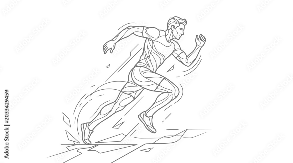 Obraz premium Minimalist line art of male athlete running with motion.