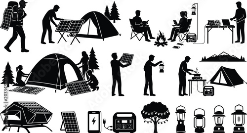 Fotografía Camping and outdoor adventure activities illustration