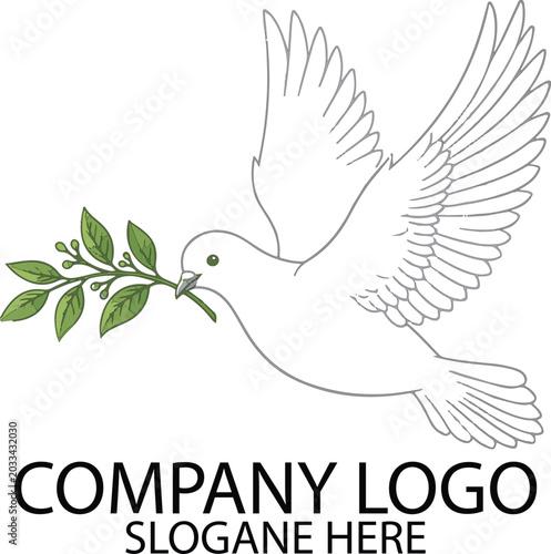 Peace Dove Logo Design with Olive Branch Symbol