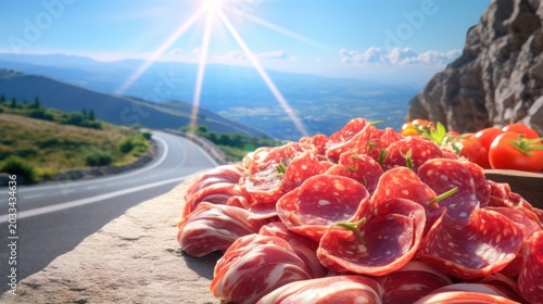 Savor the ultimate gourmet snack with a breathtaking mountain vista as your backdrop.