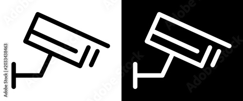 Security camera icon. Outline surveillance CCTV symbol. Editable stroke line art for home security, monitoring and video surveillance systems navigation.