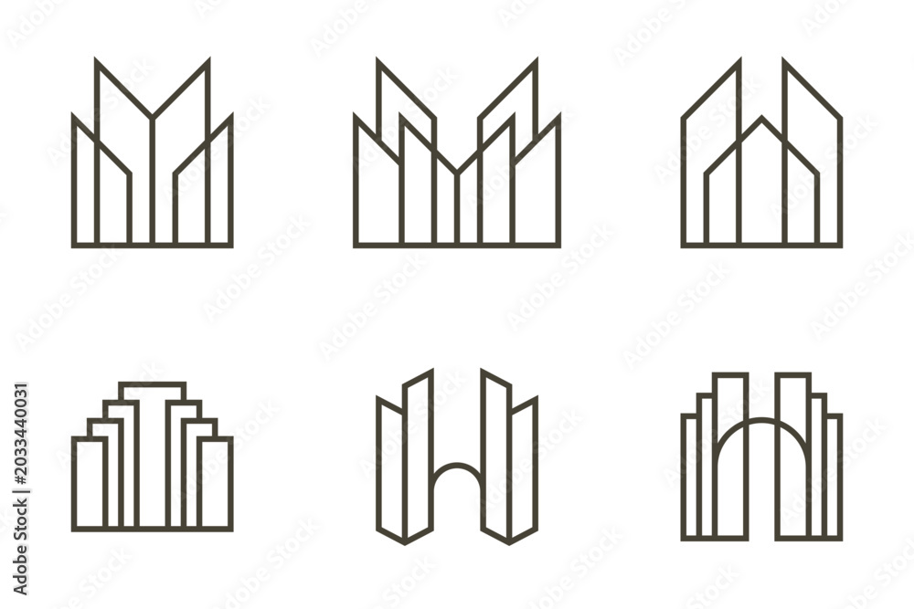 Obraz premium buildings office line icons outline vector set
