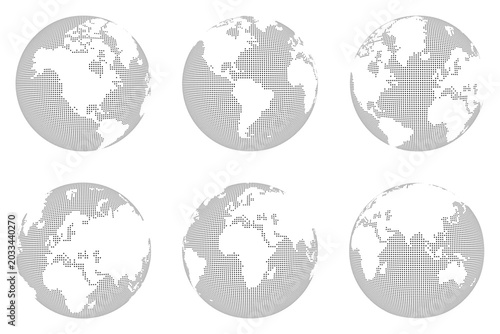 dotted world map globe vector illustration set
