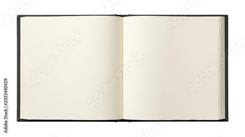 Open hardcover book with blank pages, isolated on transparent background. Ready for t-shirt design, clipart, stickers, print on demand, and sublimation projects.