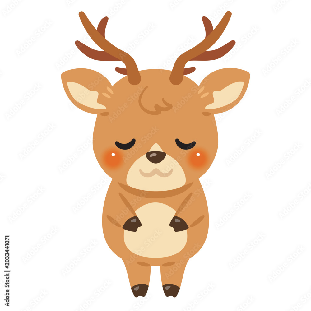 Fototapeta premium お辞儀するシカキャラクターイラスト／Cute Deer Character Bowing, Illustration
