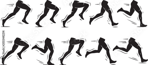 Cuadro en lienzo Running Gait Cycle Sequence Silhouette, Sprinting Jogging Motion Frame Steps