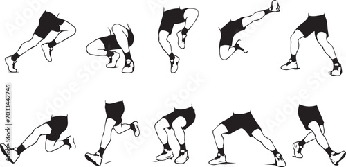 Fotografie Set of 10 character movement and action poses featuring sprinting, jumping, kick