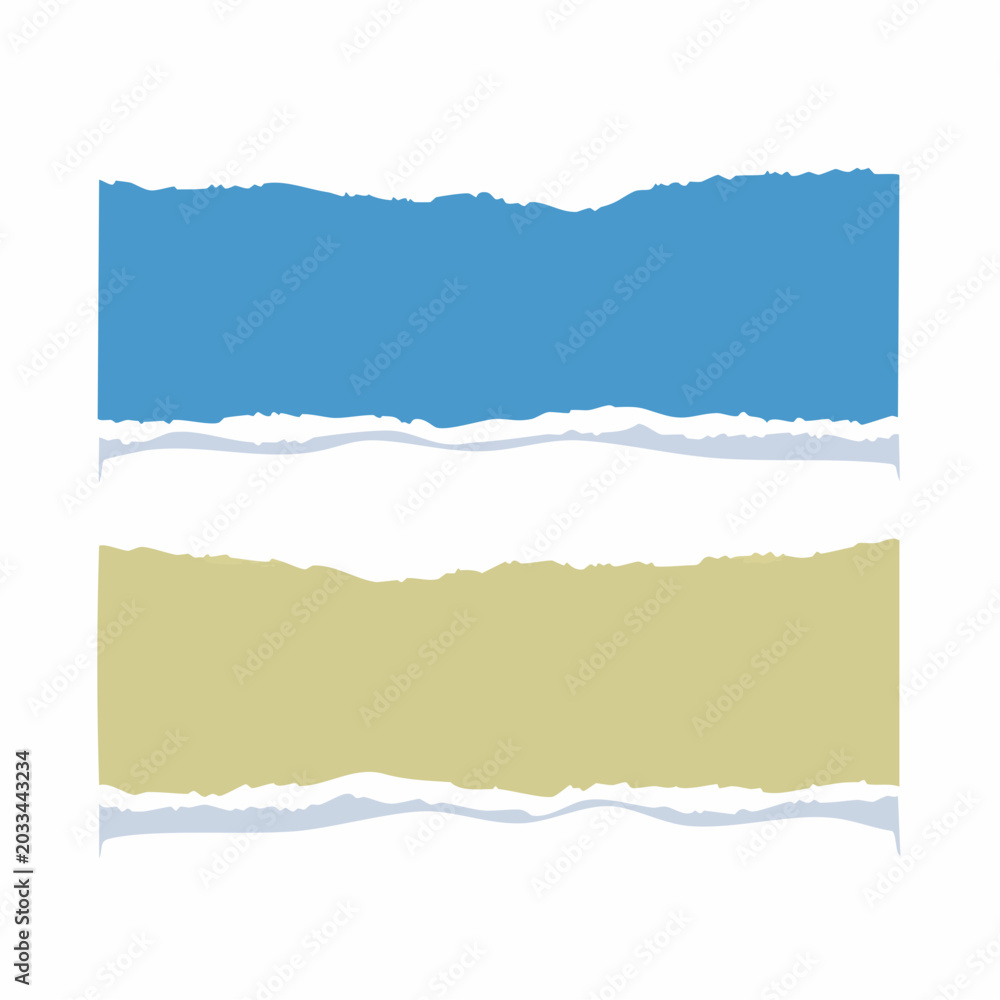 Fototapeta premium Torn Paper Effect: Beach Scene with Blue Sky and Sand