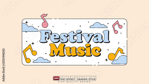 Editable 3d text effect festival music with note for banner and poster template design
