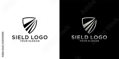 Modern Shield Logo with Dynamic Diagonal Lines on Isolated Background	