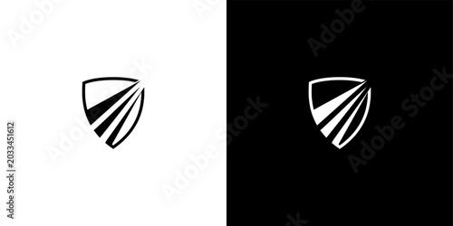 Modern Shield Logo with Dynamic Diagonal Lines on Isolated Background