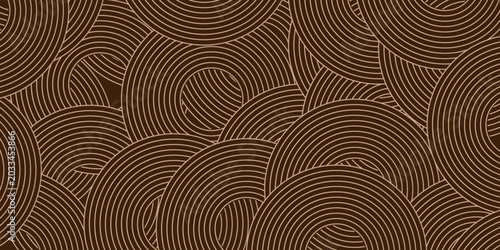 Abstract background with elegant brown and bronze concentric circles. Modern geometric line design on a dark chocolate backdrop, symbolizing luxury, organic connectivity, and sophisticated motion.