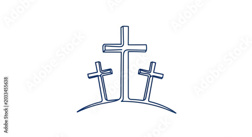 Billede på lærred Three Crosses Golgotha Hill Religious Symbol Christian Faith Line Art