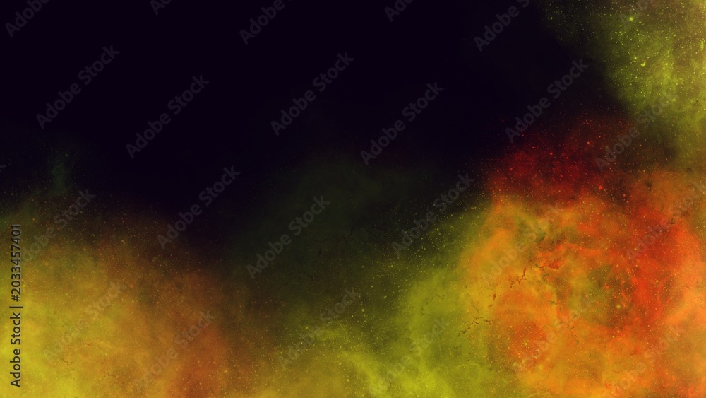 Fototapeta premium Vivid yellow, green and orange nebula with rich swirling textures and bright fiery details. Dynamic cosmic cloud full of energy and color transitions, perfect for creative compositions.