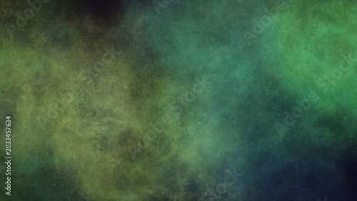 Foto Mysterious green and yellow nebula with dark teal and black accents