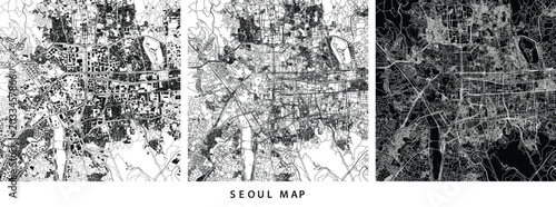 Photography Abstract map of seoul city, south korea, urban street network and layout vector