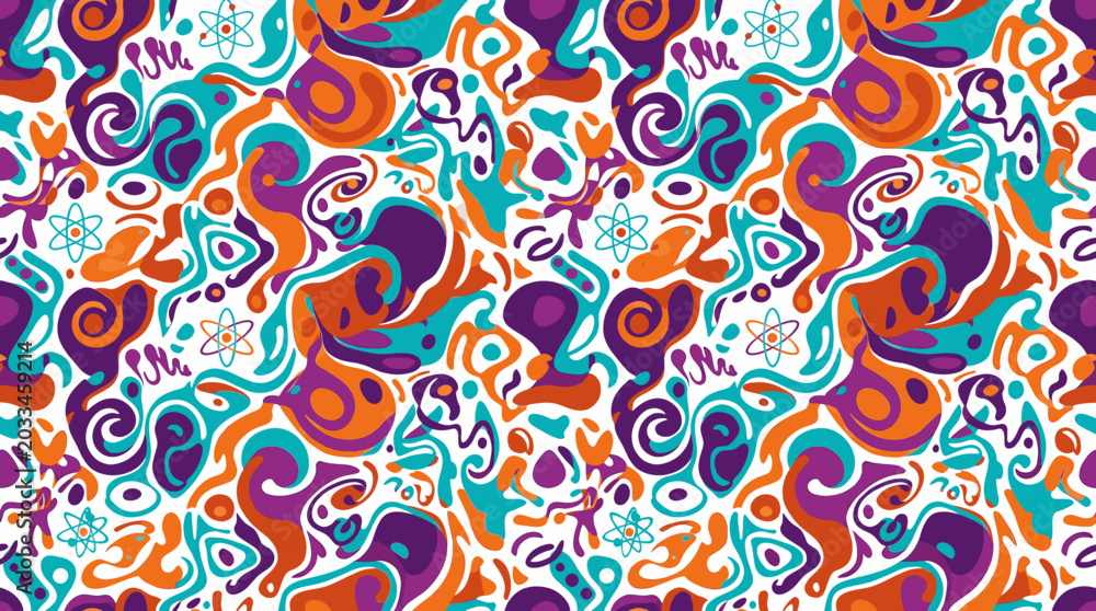 Naklejka premium Colorful Abstract Fluid Shapes Seamless Pattern Science Atom Atomic Energy Illustration