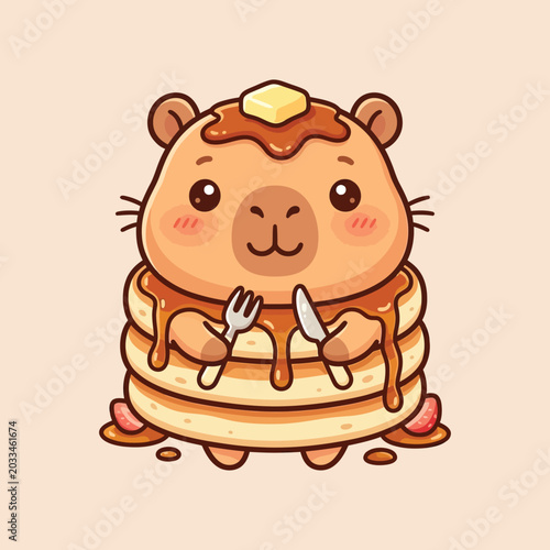 Photos Cute Cartoon Hamster Eating Pancakes.