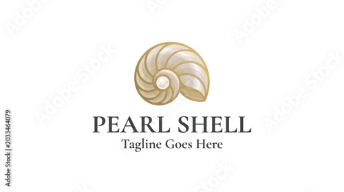 Принти на полотні Spiral pearl nautilus shell logo design for luxury or marine branding