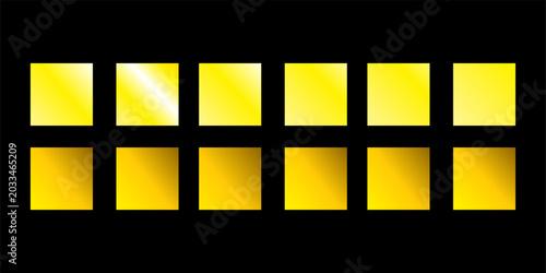 Collection of Yellow and Gold Gradient Squares on Black Background, Color Palette Swatches
