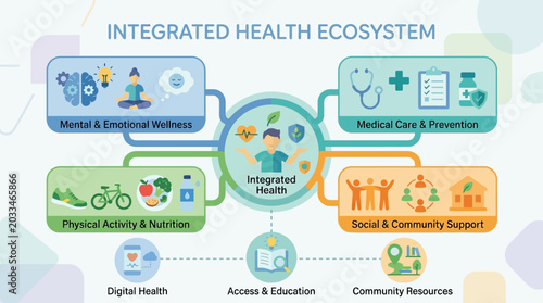 Bild auf Leinwand Integrated Health Ecosystem Network System.