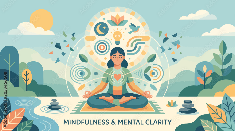 Naklejka premium Woman Meditating in Lotus Position.