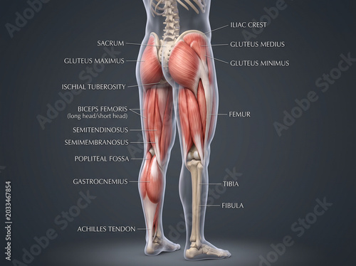 Bild auf Leinwand Detailed anatomical illustration of the human posterior leg muscles and skeletal
