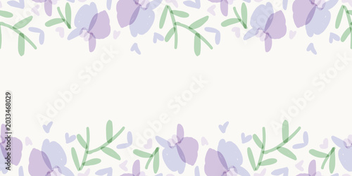 Fotografía Horizontal Floral Banner Background with Top and Bottom Sweet Pea Flower Borders