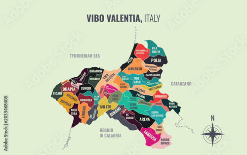 Φωτογραφία A map showing Vibo Valentia Italy Provincia into Comune in a minimalist colorful