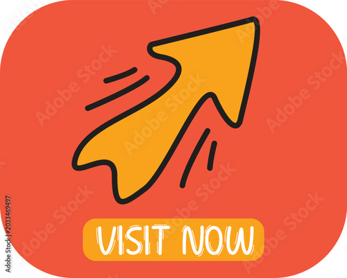 Red and Yellow Visit Now Promotional Badge Vector Concept