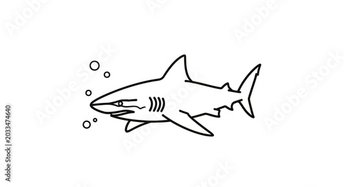 Tableau sur toile Minimalist Shark Illustration with Bubbles - Clean Line Art for Ocean and Marine
