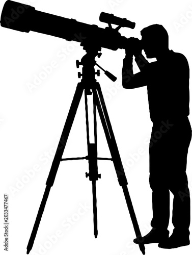 Person looking through large telescope silhouette