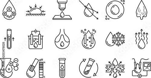 Set of water chemistry and science icons.