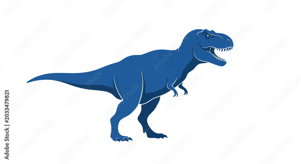 Fototapeta premium Blue Tyrannosaurus Rex Dinosaur Silhouette, Isolated on White Background