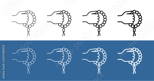 Photography Tasbih Misbaha Symbol for Muslim Remembrance Line Icon Vector Illustration