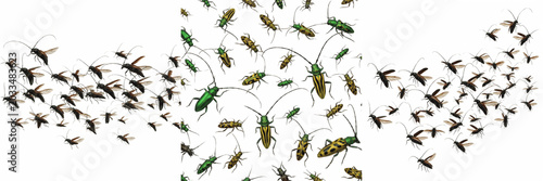 Billede på lærred Swarm of longhorn beetles, Cerambyx cerdo, Cerambycidae family, elongated antenn