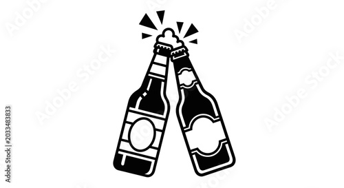 Tableau sur toile Cheers to beer! Two bottles clinking, celebration, fun, pop art style