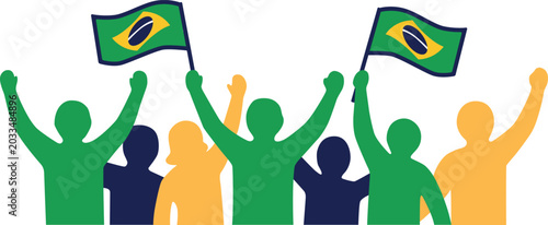 Tableau sur toile Brazilian football crowd celebrating with flags vector illustration