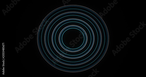 Abstract Concentric Blue Neon Circles Pulsing on Black Background Motion Graphics