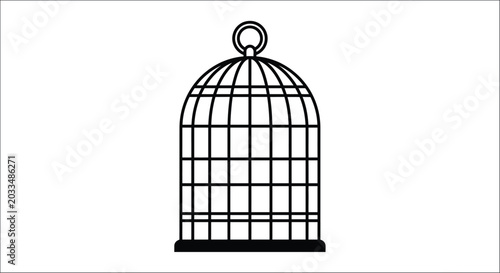 Tablou pe pânză Birdcage Silhouette On White Background Linear Black And White Design