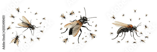 Bild auf Leinwand Swarm of insects layered overlapping, Calliphora sericata Lucilia vomitoria, blo