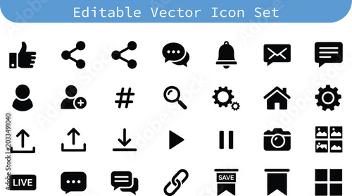 Editable vector icon set for social media web business operations with business, communication