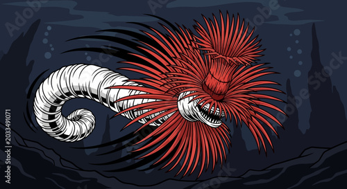 Foto Fantasy Deep Sea Creature, Ancient Marine Organism, Mythical Underwater Monster